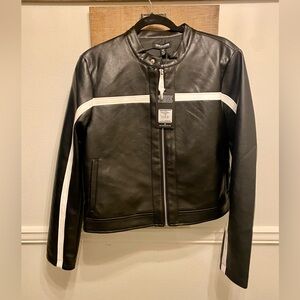 NWT 💝 TRUE RELIGION Signature Cropped Biker Vegan Black Jacket Sz L/ XL $249